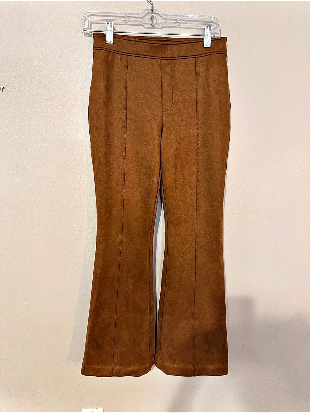 SPANX Faux Suede Flare Pants Wide Leg Brown Medium